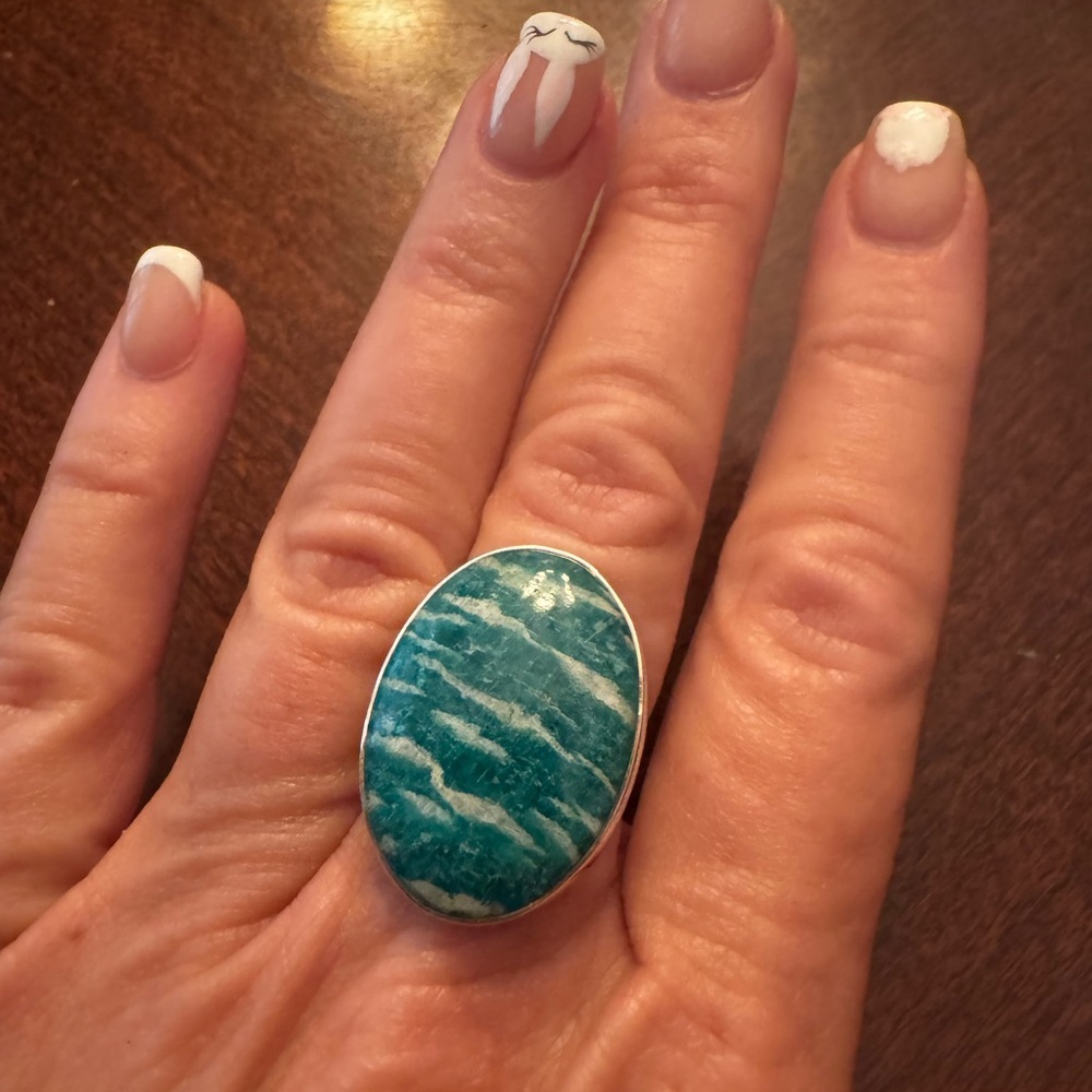 Sterling Silver And Large Amazonite Ring - image 1